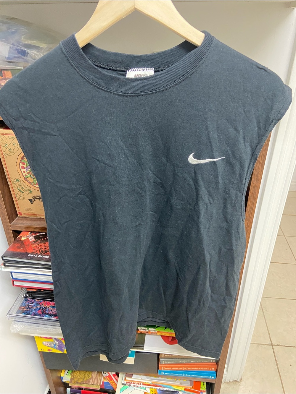 Vintage Nike Black Muscle Tank with Embroidered White Swoosh Logo
